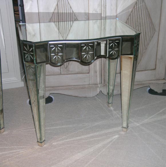 Pair of Venetian Etched Mirrored Bedside Tables
