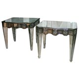 Pair of Venetian Etched Mirrored Bedside Tables
