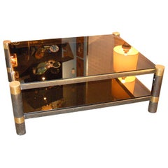 Signed Karl Springer Bronze Two Tier Coffee Table