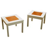 Pair Brown Saltman Orange Enamel & White Lacquer Side Tables
