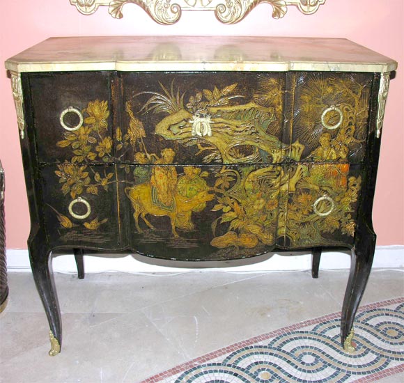 Pair of Louis XV - XVI Marble Top Coromandel Commodes, 19th c.