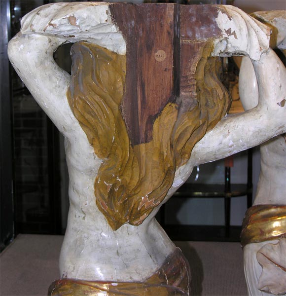 Rare and Unusual Pair of Gilded and Painted Mermaid Pedestals 6