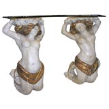Antique Rare and Unusual Pair of Gilded and Painted Mermaid Pedestals