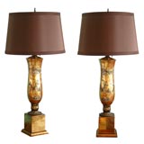 Pair of Asian-themed Eglomise Lamps