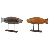 Pair of Glass Fish Sculptures on Iron Stands