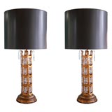 Over-the- Top Pair of 60
s Italian Gold-leaf and Crystal Lamps