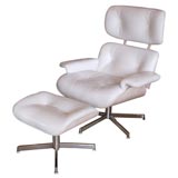 Vintage White-on-white Eames-style Lounge and Ottoman