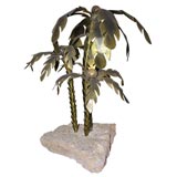 1970's Brass Palm Tree Floor Lamp with Boulder Base