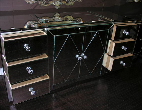 Large Diamond Front Mirrored Dresser In New Condition For Sale In New York, NY