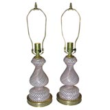 Pair of Murano Glass Striped Lamps
