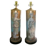 Large Pair Eglomise Lamps