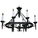 French Wrought Iron and Wood Oval Chandelier