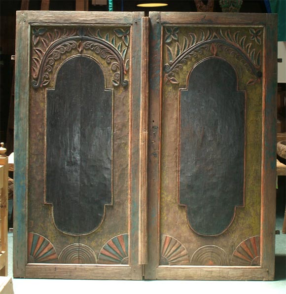 Pair of Antique Doors Madura w/ original paint residue (Z10aa)