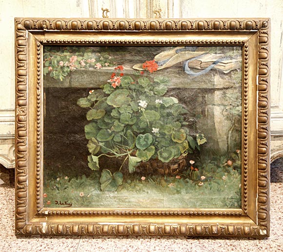 20th Century French Oil Painting Composition of Geraniums