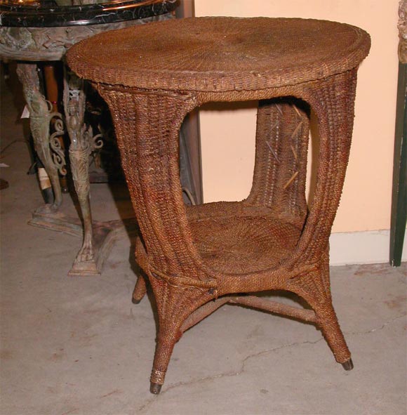 Corded Wicker Table Round with shelf at base