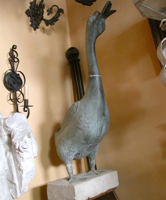 Vintage lead  Goose fountain   made  into  garden statue with concrete base
