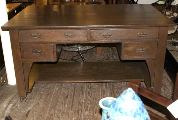 Massive Limbert partners desk, Charles Limbert of Holland Michigan, fine & rare desk, refinished, original hardware.<br />
We also have a smaller Limbert desk available, please call for pictures, price and description.<br />
<br