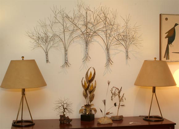 C.Jere signed chrome wall sculpture of trees. Wonderfull example of his work, very chic.