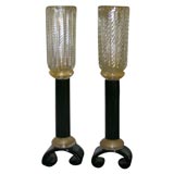 Barovier e Toso Murano Torchiere Lamps in Deep Black and Gold