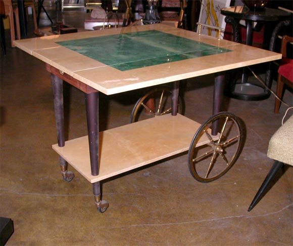 Aldo Tura goat skin parchment tea/serving cart