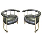 Solid Brass and Faux Alligator Demi-Lune Chairs