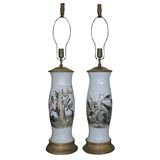 Pair of Reverse Painted Glass Lamps