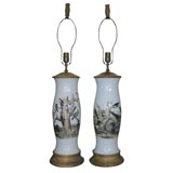 Pair of Reverse Painted Glass Lamps Pair of Reverse Painted Glass Lamps