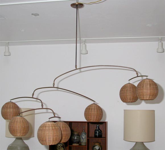 WIcker & brass mobile hanging light fixture
