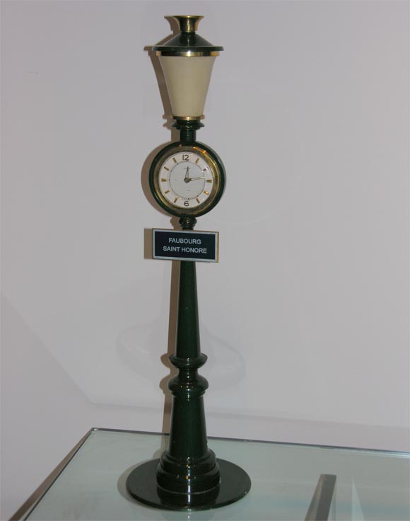 Rare giant Hermes lamp post clock Green enamel over brass.