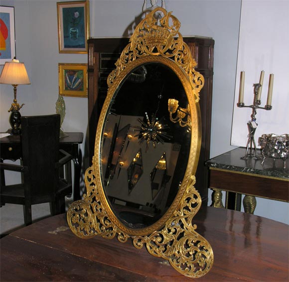 George III style Gilt Metal , Engraved Dressing Mirror .  19th C