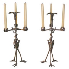 A Pair of Austrian Silvered Bronze Candleabra.