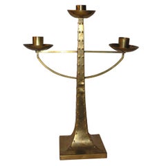 A Dutch, Art Nouveau, Marked, Riveted-Brass 3 light Candleabra.
