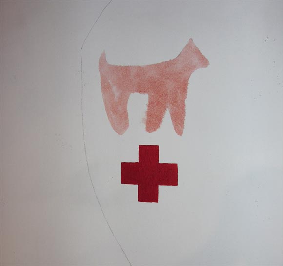 "White Grand, Pink Dog, Red Cross"  Lois Lane  (American B. 1948)