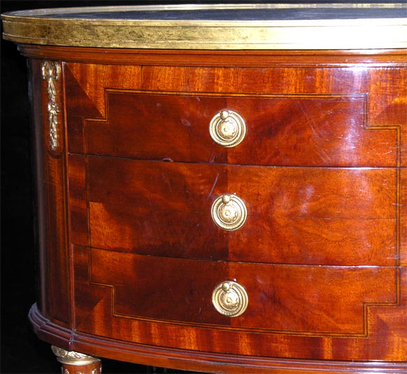 Gilt A Pair of Louis XVI style Mahogany and Walnut small side tables. For Sale