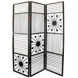 Three panel ebonized wood spindle screen