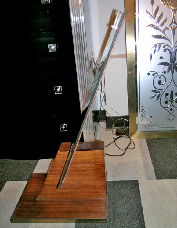 French Art Deco Floor Mirror in Book-Matched Palisander with Bronze Details 1