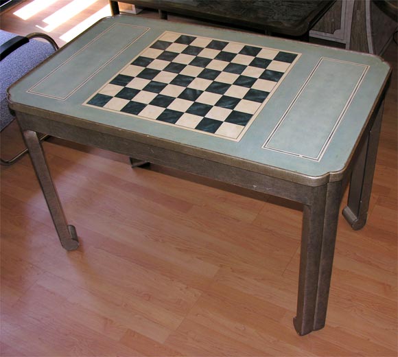 Karl Springer Celedon Grass Cloth Game Table
