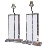 Pair of Rectangular Lucite Lamps