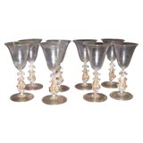 Vintage Set of 8 Murano Glass Wine Glasses