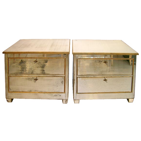 Pair of Mirrored and Gold Leaf Dressers
