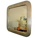 Milo Baughman / Thayer Coggin Large Silver Leafed Leather Mirror 11