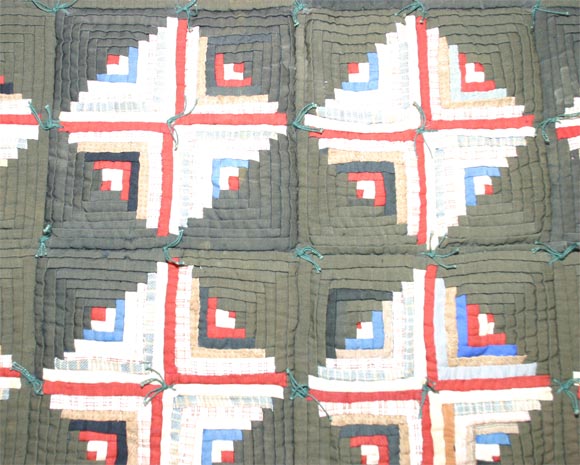 Rare Miniature Pieced Log Cabin Youth Quilt