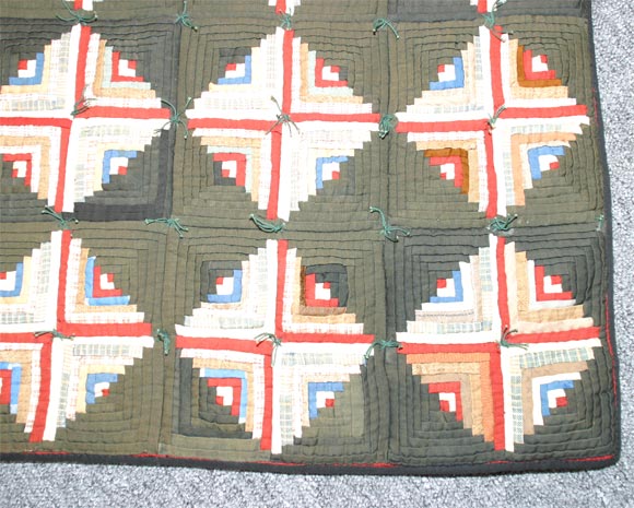 American Rare Miniature Pieced Log Cabin Youth Quilt