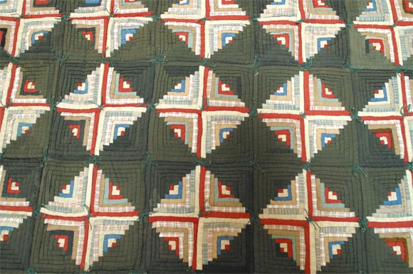 19th Century Rare Miniature Pieced Log Cabin Youth Quilt