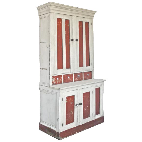 19th Century one piece Original  Painted Stepback Cupboard