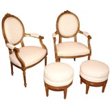 french arm chairs pair (foot stools separate)