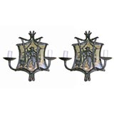 Chinoiserie faux-bamboo iron sconces