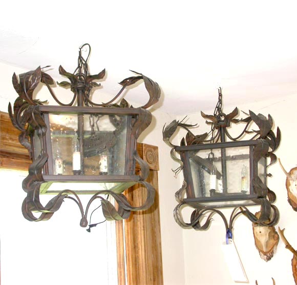 Pair of Iron Tole Hanging Lanterns