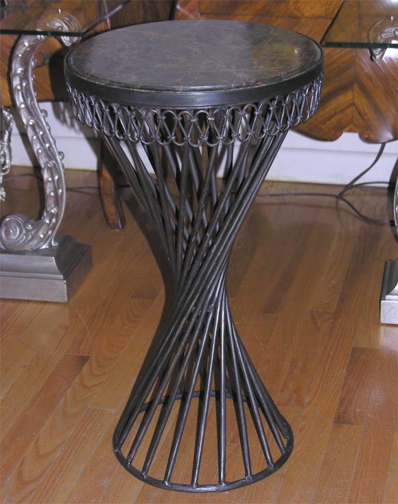Pair of green marble top side tables