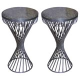 Pair of green marble top side tables